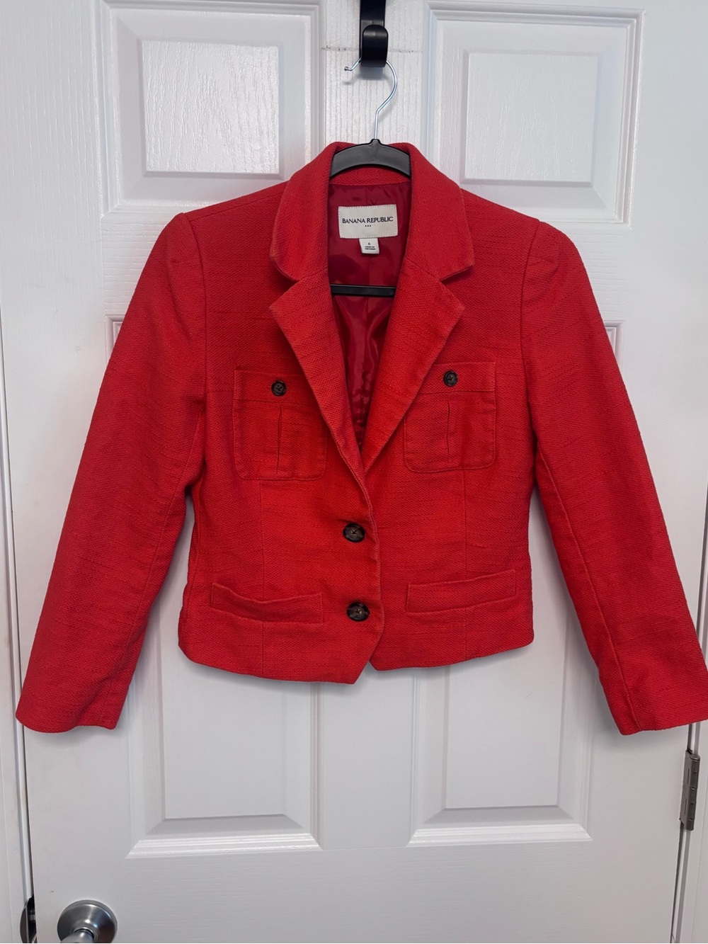 Banana Republic Bright Red Women's Cotton/Linen Tailored Blazer